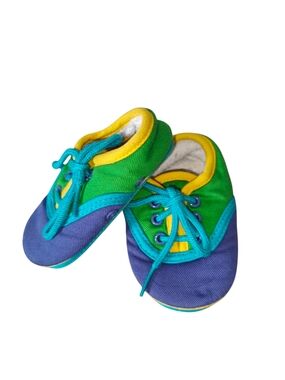 Vintage Pair of Crib Shoes Baby Gap Color-block Soft Canvas Size 1c